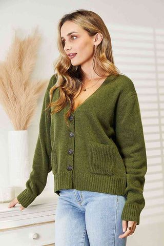 Shop Heimish Full Size Long Sleeve V Neck Button Down Cardigan Now On Klozey Store - Trendy U.S. Premium Women Apparel & Accessories And Be Up-To-Fashion!
