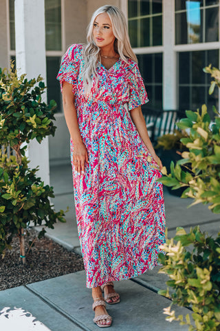 Shop Multicolored V-Neck Maxi Dress Now On Klozey Store - Trendy U.S. Premium Women Apparel & Accessories And Be Up-To-Fashion!