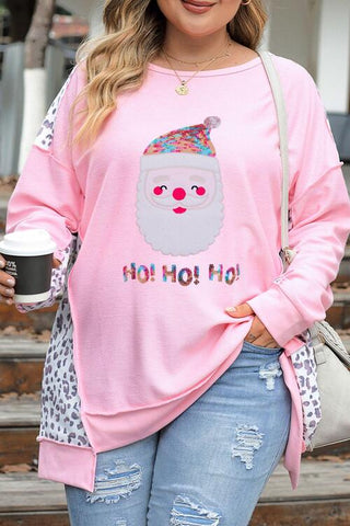 Shop Plus Size Sequin Santa Leopard Exposed Seam Sweatshirt Now On Klozey Store - Trendy U.S. Premium Women Apparel & Accessories And Be Up-To-Fashion!