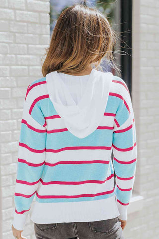 Shop Striped Drawstring Hooded Sweater Now On Klozey Store - Trendy U.S. Premium Women Apparel & Accessories And Be Up-To-Fashion!