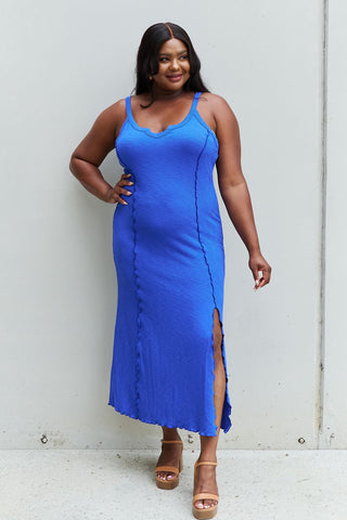 Shop Culture Code Look At Me Full Size Notch Neck Maxi Dress with Slit in Cobalt Blue Now On Klozey Store - Trendy U.S. Premium Women Apparel & Accessories And Be Up-To-Fashion!