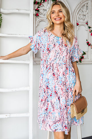 Shop Printed Short Flounce Sleeve Tiered Dress Now On Klozey Store - Trendy U.S. Premium Women Apparel & Accessories And Be Up-To-Fashion!