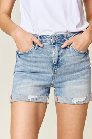 Shop Judy Blue Full Size High Waist Rolled Denim Shorts Now On Klozey Store - Trendy U.S. Premium Women Apparel & Accessories And Be Up-To-Fashion!
