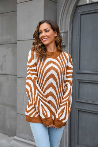 Shop Printed Round Neck Long Sleeve Pullover Sweater Now On Klozey Store - Trendy U.S. Premium Women Apparel & Accessories And Be Up-To-Fashion!