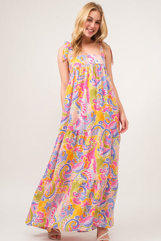 Shop And The Why Full Size Printed Tie Shoulder Tiered Maxi Dress Now On Klozey Store - Trendy U.S. Premium Women Apparel & Accessories And Be Up-To-Fashion!