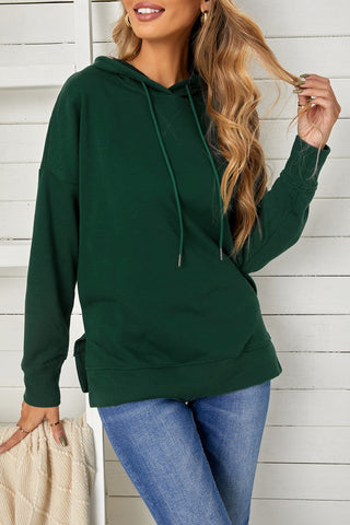 Shop Drop Shoulder Hoodie with Slit Now On Klozey Store - Trendy U.S. Premium Women Apparel & Accessories And Be Up-To-Fashion!
