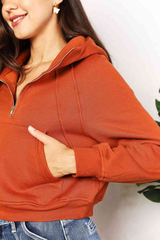 Shop Double Take Half-Zip Long Sleeve Hoodie Now On Klozey Store - Trendy U.S. Premium Women Apparel & Accessories And Be Up-To-Fashion!