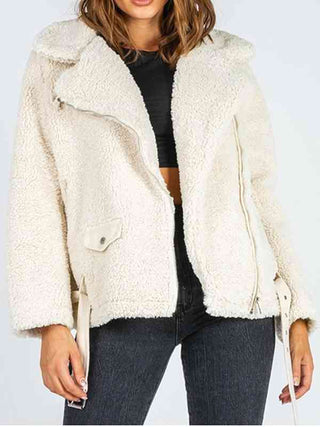 Shop Zip-Up Belted Sherpa Jacket Now On Klozey Store - Trendy U.S. Premium Women Apparel & Accessories And Be Up-To-Fashion!