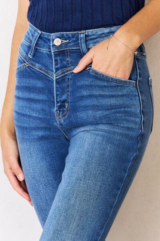 Shop Kancan High Rise Raw Hem Flare Jeans Now On Klozey Store - Trendy U.S. Premium Women Apparel & Accessories And Be Up-To-Fashion!