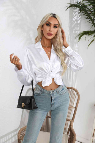 Shop Lapel Collar Button Up Long Sleeve Shirt Now On Klozey Store - Trendy U.S. Premium Women Apparel & Accessories And Be Up-To-Fashion!