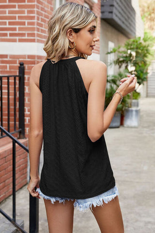 Shop Eyelet Round Neck Sleeveless Top Now On Klozey Store - Trendy U.S. Premium Women Apparel & Accessories And Be Up-To-Fashion!