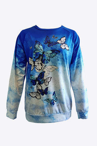 Shop Tie-Dye Butterfly Graphic Raglan Sleeve Sweatshirt Now On Klozey Store - Trendy U.S. Premium Women Apparel & Accessories And Be Up-To-Fashion!