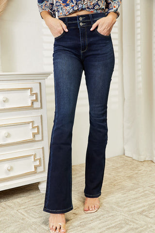 Shop Kancan Full Size High Rise Wide Waistband Bootcut Jeans Now On Klozey Store - Trendy U.S. Premium Women Apparel & Accessories And Be Up-To-Fashion!