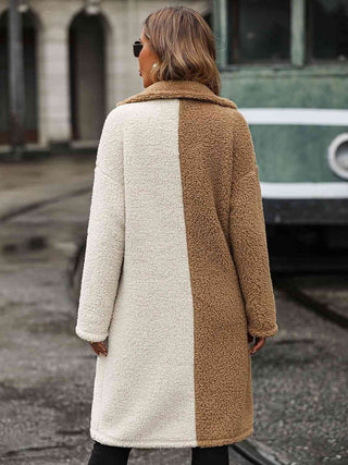 Shop Contrast Dropped Shoulder Sherpa Coat Now On Klozey Store - Trendy U.S. Premium Women Apparel & Accessories And Be Up-To-Fashion!