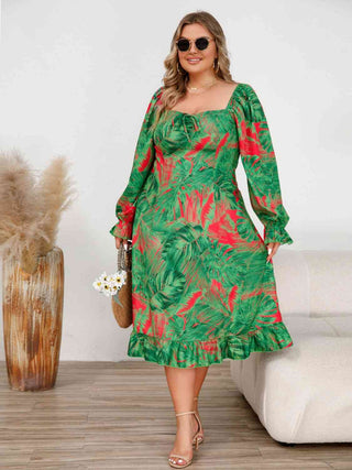 Shop Plus Size Ruffled Square Neck Flounce Sleeve Dress Now On Klozey Store - Trendy U.S. Premium Women Apparel & Accessories And Be Up-To-Fashion!