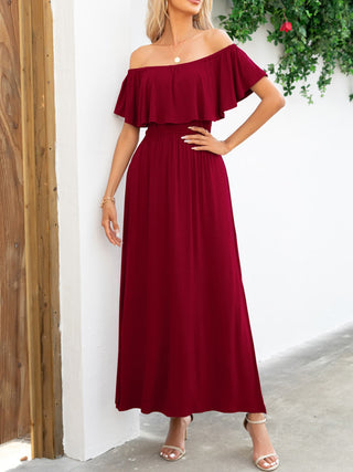 Shop Off-Shoulder Slit Maxi Dress Now On Klozey Store - Trendy U.S. Premium Women Apparel & Accessories And Be Up-To-Fashion!