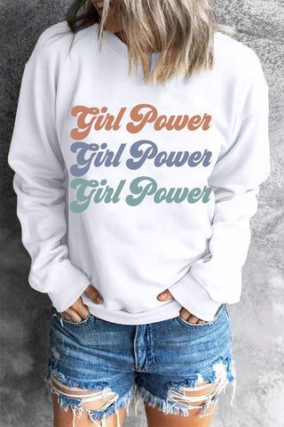 Shop GIRL POWER Graphic Dropped Shoulder Sweatshirt Now On Klozey Store - Trendy U.S. Premium Women Apparel & Accessories And Be Up-To-Fashion!
