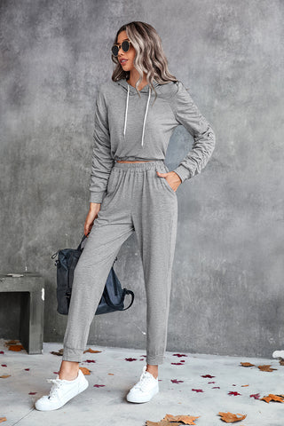 Shop Ruched Raglan Sleeve Hoodie and Joggers Set Now On Klozey Store - Trendy U.S. Premium Women Apparel & Accessories And Be Up-To-Fashion!
