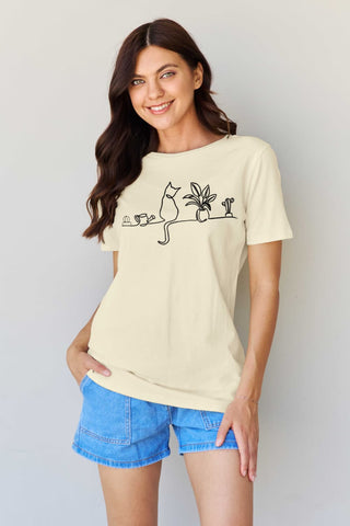 Shop Simply Love Full Size Cat Graphic Cotton Tee Now On Klozey Store - Trendy U.S. Premium Women Apparel & Accessories And Be Up-To-Fashion!