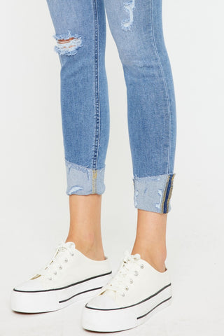 Shop Kancan Distressed Cat's Whiskers Button Fly Jeans Now On Klozey Store - Trendy U.S. Premium Women Apparel & Accessories And Be Up-To-Fashion!
