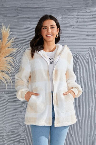 Shop Double Take Full Size Plaid Long Sleeve Hooded Coat Now On Klozey Store - Trendy U.S. Premium Women Apparel & Accessories And Be Up-To-Fashion!