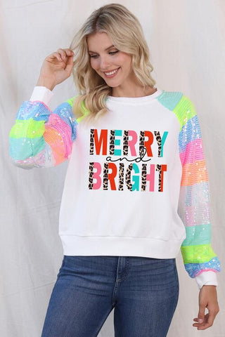Shop MERRY AND BRIGHT Sequin Long Sleeve Sweatshirt Now On Klozey Store - Trendy U.S. Premium Women Apparel & Accessories And Be Up-To-Fashion!