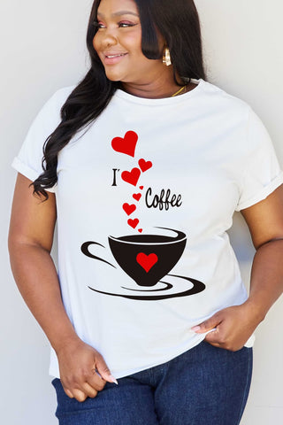 Shop Simply Love Full Size I LOVE COFFEE Graphic Cotton Tee Now On Klozey Store - Trendy U.S. Premium Women Apparel & Accessories And Be Up-To-Fashion!
