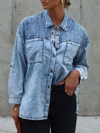 Shop Button Front Collared Denim Jacket Now On Klozey Store - Trendy U.S. Premium Women Apparel & Accessories And Be Up-To-Fashion!