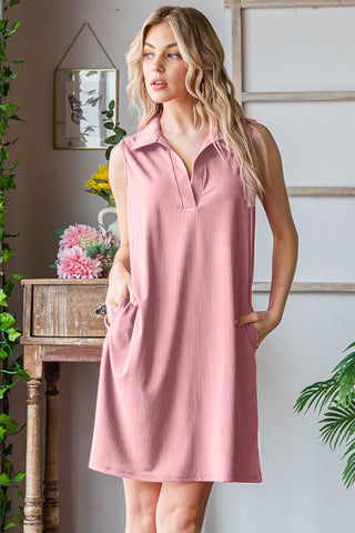 Shop Heimish Full Size Ribbed Johnny Collar Sleeveless Dress Now On Klozey Store - Trendy U.S. Premium Women Apparel & Accessories And Be Up-To-Fashion!