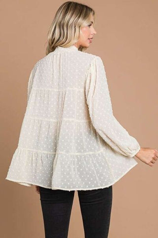 Shop Culture Code Full Size Swiss Dot Smocked Mock Neck Blouse Now On Klozey Store - Trendy U.S. Premium Women Apparel & Accessories And Be Up-To-Fashion!