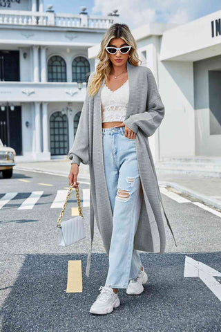 Shop Tie Waist Dropped Shoulder Cardigan Now On Klozey Store - Trendy U.S. Premium Women Apparel & Accessories And Be Up-To-Fashion!