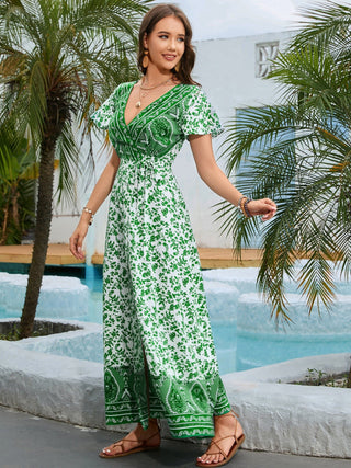 Shop Bohemian Surplice Neck Split Maxi Dress Now On Klozey Store - Trendy U.S. Premium Women Apparel & Accessories And Be Up-To-Fashion!