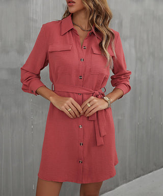 Shop Button Down Belted Long Sleeve Shirt Dress Now On Klozey Store - Trendy U.S. Premium Women Apparel & Accessories And Be Up-To-Fashion!