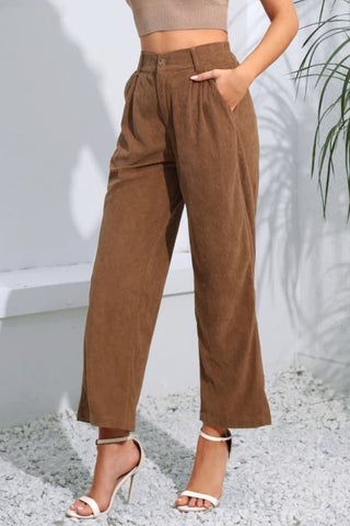 Shop Buttoned Straight Hem Long Pants Now On Klozey Store - Trendy U.S. Premium Women Apparel & Accessories And Be Up-To-Fashion!