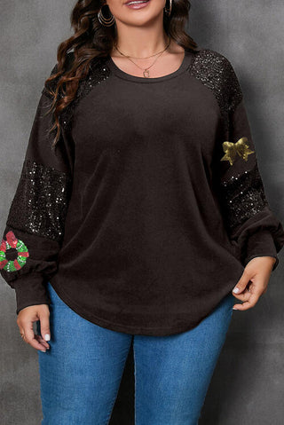 Shop Plus Size Sequin Christmas Elements Long Sleeve T-Shirt Now On Klozey Store - Trendy U.S. Premium Women Apparel & Accessories And Be Up-To-Fashion!