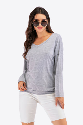 Shop V-Neck Drop Shoulder Open Back Sweatshirt Now On Klozey Store - Trendy U.S. Premium Women Apparel & Accessories And Be Up-To-Fashion!