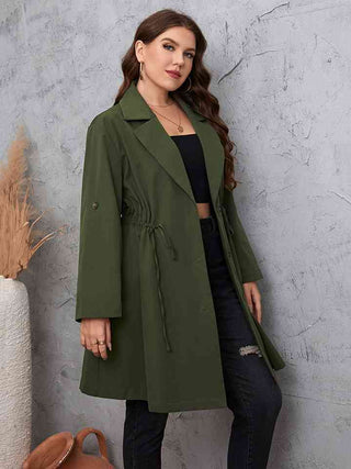 Shop Plus Size Lapel Collar Roll-Tab Sleeve Trench Coat Now On Klozey Store - Trendy U.S. Premium Women Apparel & Accessories And Be Up-To-Fashion!