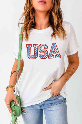 Shop USA Graphic Embroidered Round Neck T-Shirt Now On Klozey Store - Trendy U.S. Premium Women Apparel & Accessories And Be Up-To-Fashion!
