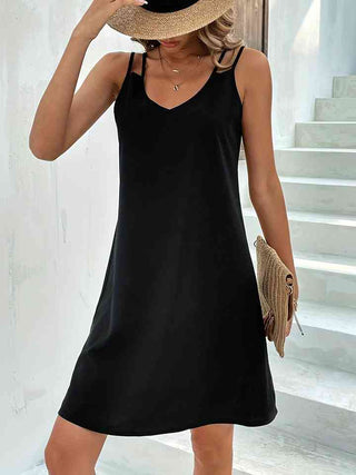 Shop Double-Strap V-Neck Dress Now On Klozey Store - Trendy U.S. Premium Women Apparel & Accessories And Be Up-To-Fashion!