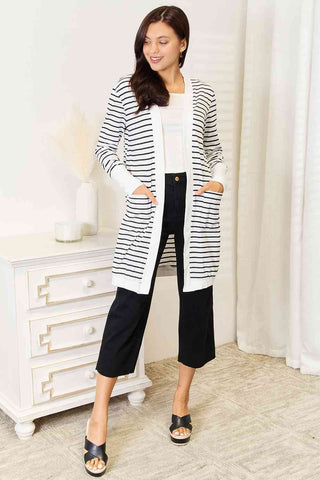 Shop Double Take Striped Open Front Longline Cardigan Now On Klozey Store - Trendy U.S. Premium Women Apparel & Accessories And Be Up-To-Fashion!