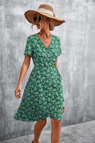 Shop Floral Surplice Neck Flutter Sleeve Dress Now On Klozey Store - Trendy U.S. Premium Women Apparel & Accessories And Be Up-To-Fashion!