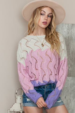 Shop Round Neck Openwork Dropped Shoulder Sweater Now On Klozey Store - Trendy U.S. Premium Women Apparel & Accessories And Be Up-To-Fashion!