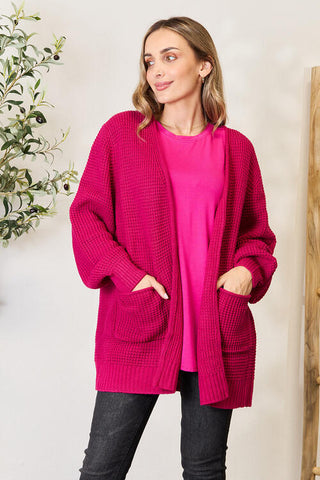 Shop Zenana Full Size Waffle-Knit Open Front Cardigan Now On Klozey Store - Trendy U.S. Premium Women Apparel & Accessories And Be Up-To-Fashion!