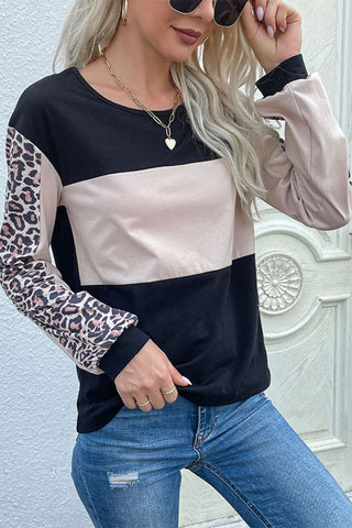 Shop Leopard Color Block Long Sleeve Sweatshirt Now On Klozey Store - Trendy U.S. Premium Women Apparel & Accessories And Be Up-To-Fashion!