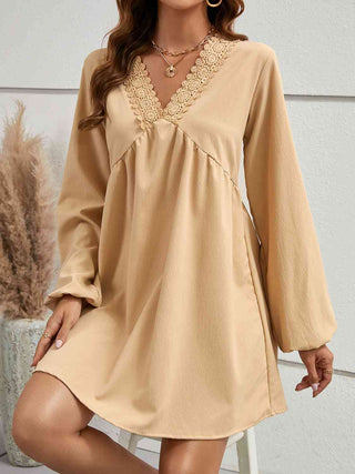 Shop V-Neck Lace Detail Mini Dress Now On Klozey Store - Trendy U.S. Premium Women Apparel & Accessories And Be Up-To-Fashion!