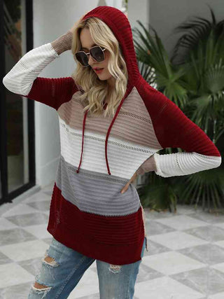 Shop Color Block Hooded Sweater Now On Klozey Store - Trendy U.S. Premium Women Apparel & Accessories And Be Up-To-Fashion!