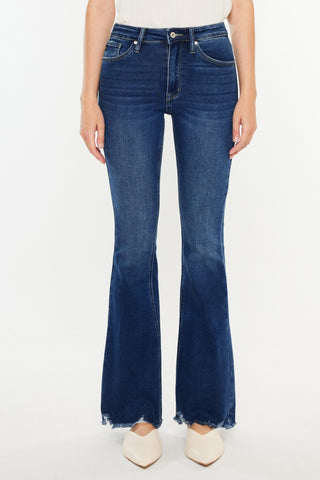 Shop Kancan Cat's Whiskers Raw Hem Flare Jeans Now On Klozey Store - Trendy U.S. Premium Women Apparel & Accessories And Be Up-To-Fashion!