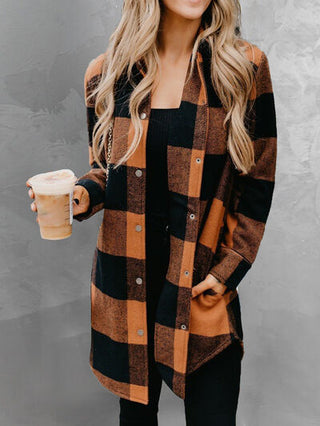 Shop Plaid Snap Down Long Sleeve Jacket Now On Klozey Store - Trendy U.S. Premium Women Apparel & Accessories And Be Up-To-Fashion!