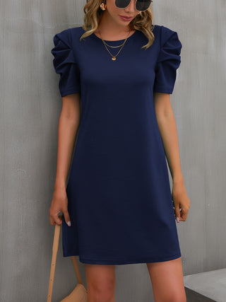 Shop Round Neck Puff Sleeve Mini Dress Now On Klozey Store - Trendy U.S. Premium Women Apparel & Accessories And Be Up-To-Fashion!