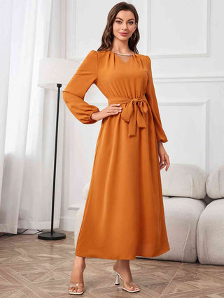 Shop Tie Waist Puff Sleeve Maxi Dress Now On Klozey Store - Trendy U.S. Premium Women Apparel & Accessories And Be Up-To-Fashion!